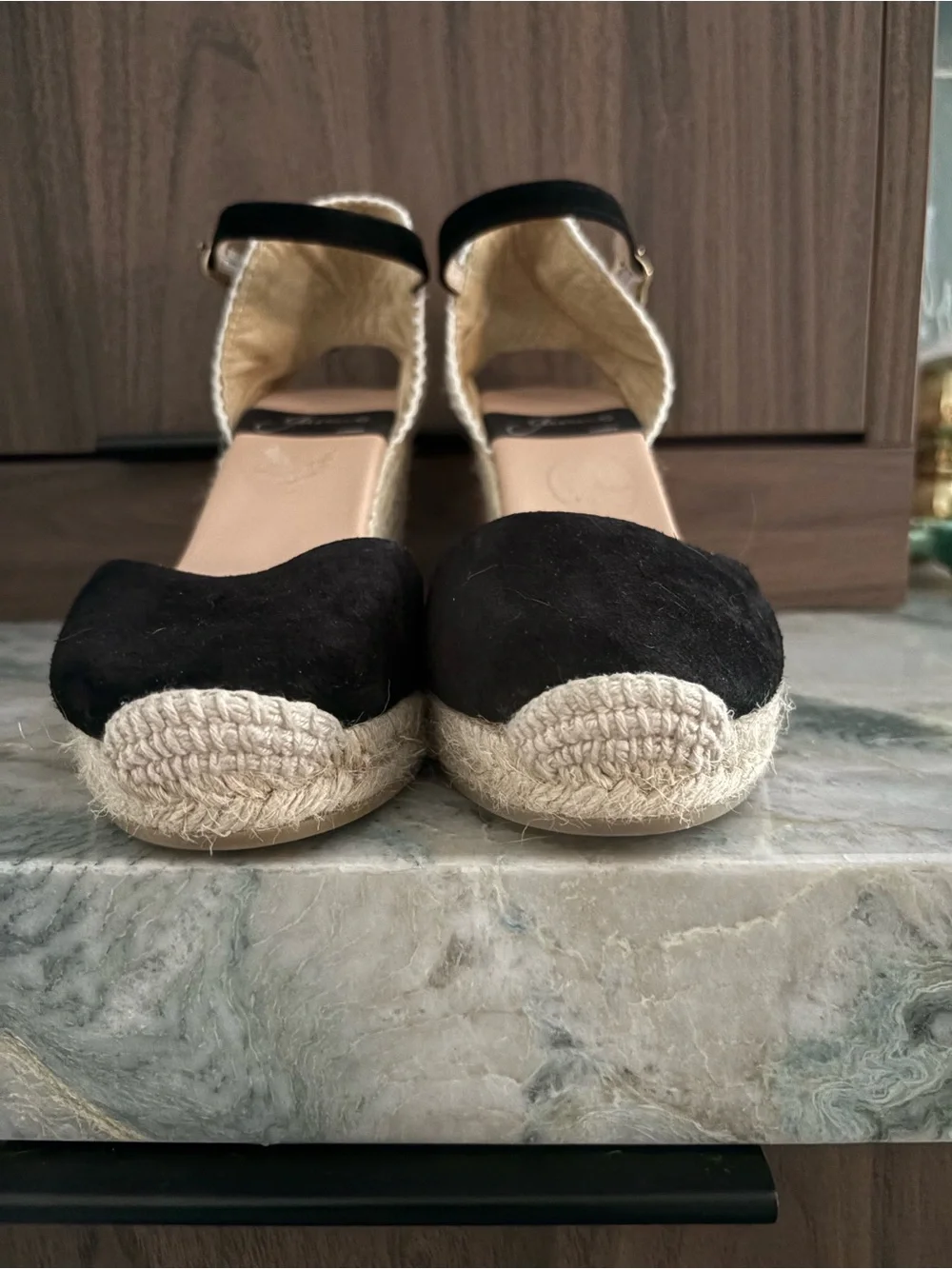 Gaimo Black Espadrille Ankle-Strap Wedges